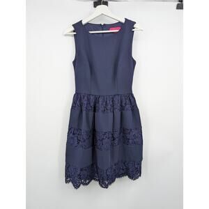 Betsy Johnson Fit and Flare Navy Lacey Tiered Sleeveless Dress Women's 4